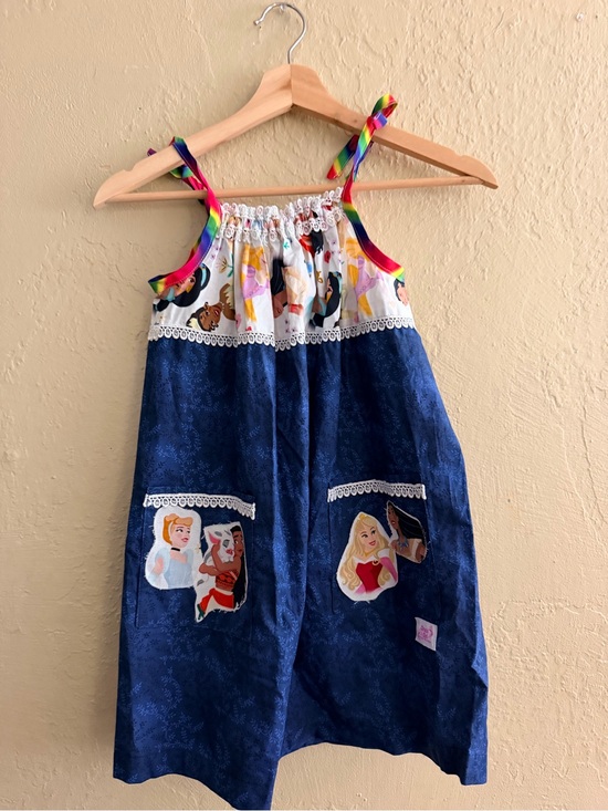 dress a girl around the world Other - Girls Navy Blue Princess Patch Sundress with Rainbow Ties